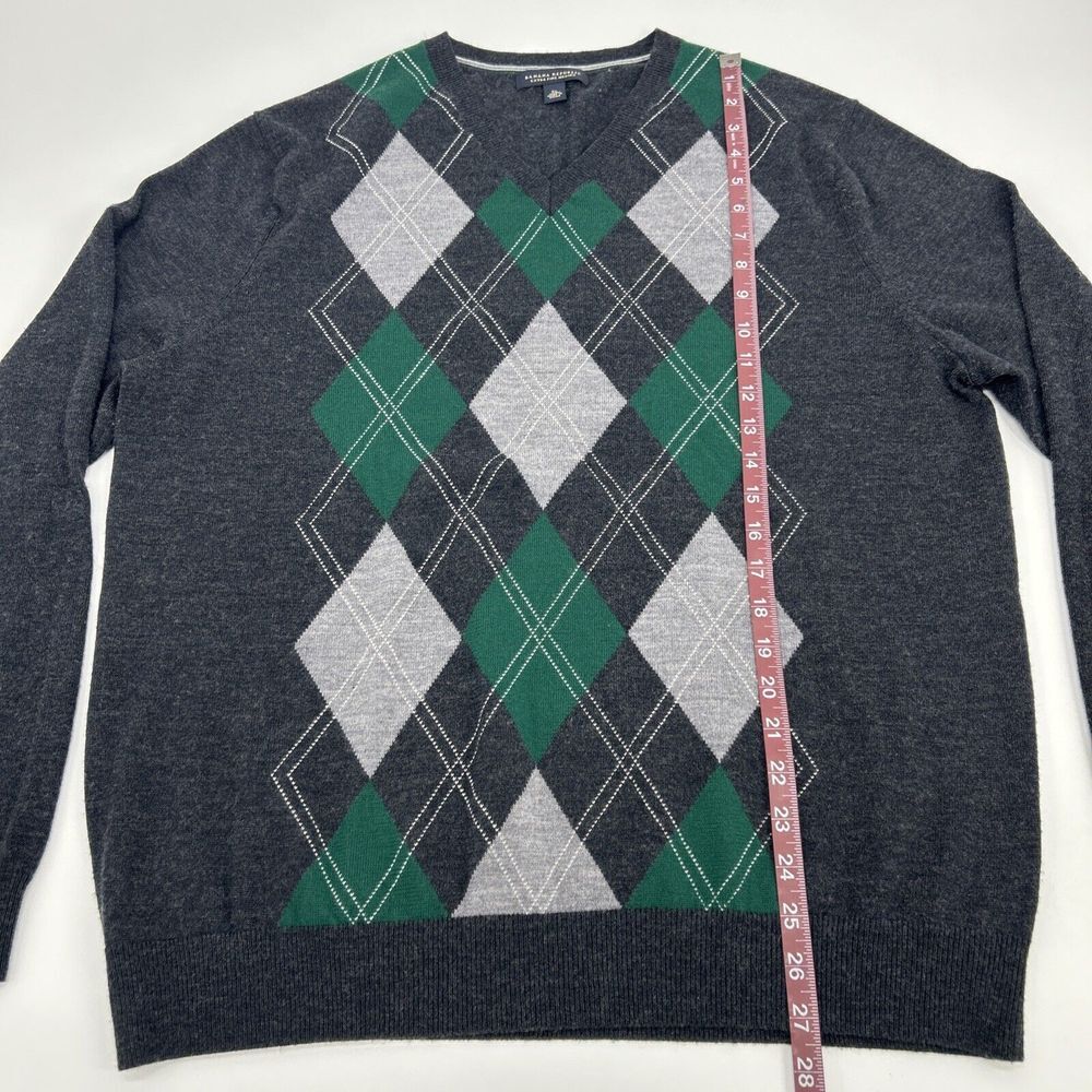 Banana Republic Sweater Men's XL Gray Argyle V-Neck Pullover 100% Merino Wool - Picture 5 of 8